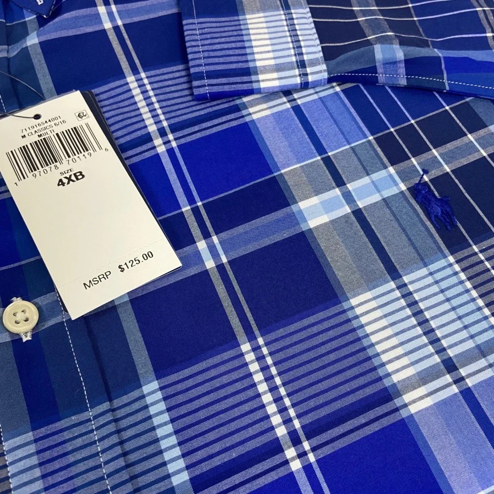 Polo Ralph Lauren Mens 4XB Plaid Poplin Oxford Shirt‎ Big & Tall Classic Fit NEW